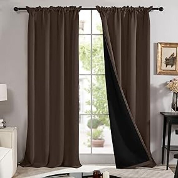 100% Blackout Curtains - 2 Panels 52W x 84L, Brown - Picture 1 of 5